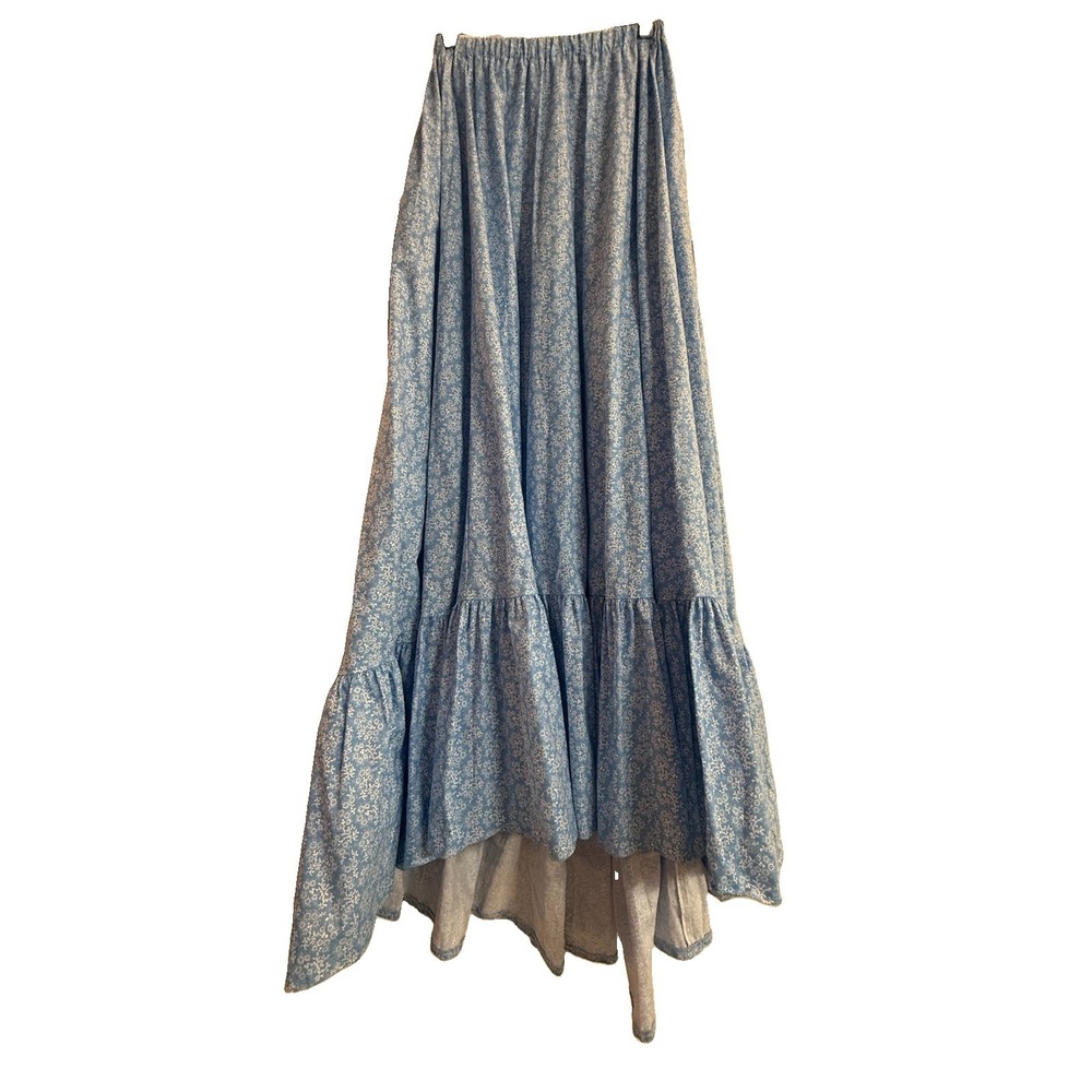 Recollections Blue Calico Floral Maxi Prairie Skirt Historical Costumes XS Civil - Picture 2 of 10
